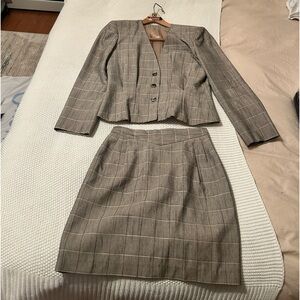 Vintage Plaid Blazer Skirt Set